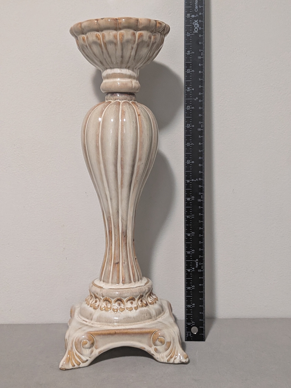 17" Tall Elegant Ceramic Candle Holder Beautiful Detail Bombay Candle Not Incl - Picture 7 of 11